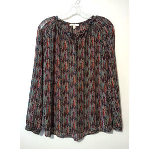 TK Multicolor Feather Flowy Long Sleeve Blouse Size Small